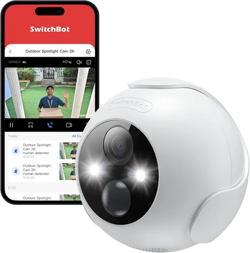 SwitchBot Cámara de seguridad inalámbrica 2K, cámara impermeable para exteriores con batería de 10000 mAh, visión nocturna a color, detección de
