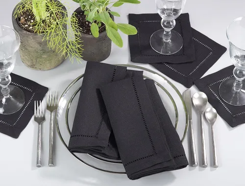 Miniatura 2 de SARO LIFESTYLE Servilleta de cóctel con borde cosido (juego de 12), negro, 6"x6
