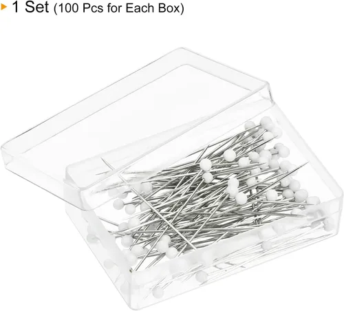 Miniatura 3 de PATIKIL Alfileres de costura, paquete de 100 alfileres de acolchado rectos con cabeza de vidrio para decoración de modista, color blanco