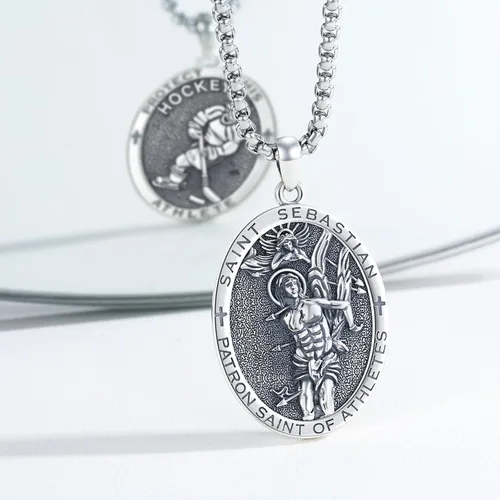 Miniatura 16 de Collar con colgante de plata de ley 925 con medalla de San Patrón, joyería religiosa para hombres y mujeres, con cadena de acero inoxidable 316L