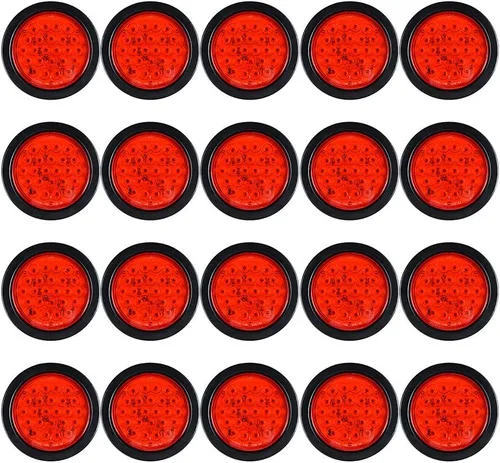 Miniatura 15 de Astra Depot Luz trasera redonda roja de 4 pulgadas, 12 luces LED para remolque, impermeable, lámpara trasera de freno con juntas de goma con ojales