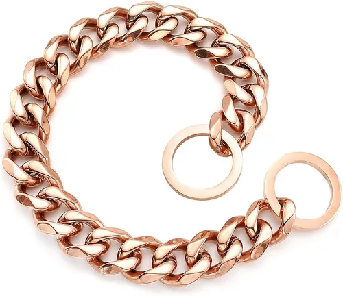 Miniatura 5 de Collares de cadena de oro rosa para perros grandes, medianos y pequeños, ancho de 0.59/0.79/0.79 pulgadas, collares de metal de acero inoxidable, a