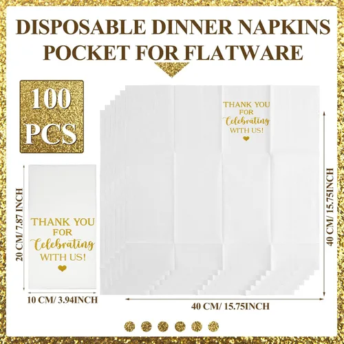 Miniatura 2 de Fuutreo 100 servilletas desechables de lino para boda, con bolsillo, cubiertos de papel Airlaid absorbentes, para bodas, bodas, bodas, compromisos