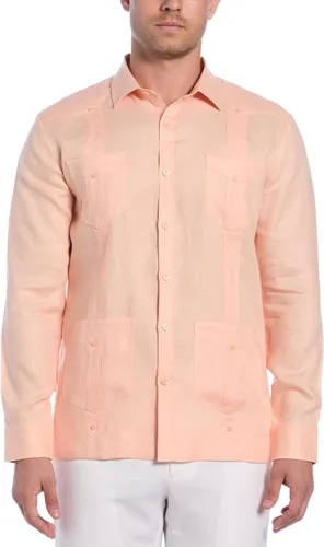 Miniatura 16 de Cubavera Camisa Guayabera de manga larga con cuatro bolsillos para hombre, 100 % de lino, detalle de pinzas, ajuste relajado
