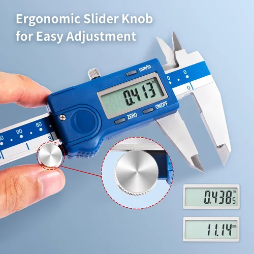 Miniatura 4 de Dasqua Calibrador digital zurdo 0-6"/0-150mm de acero inoxidable con pantalla LCD grande, unidad dual en/mm, precisión ±0.0015"/0.03mm, resolución