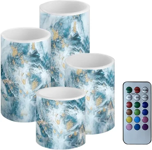 Miniatura 37 de Velas LED parpadeantes operadas por batería, juego de 4 con control remoto y temporizador, velas de llama danzante, velas de pilar para mesa, Playa