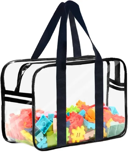 Miniatura 10 de Bolsa de almacenamiento transparente con cremallera, bolsas organizadoras para viajes en casa con asas, para bloques de construcción, rompecabezas