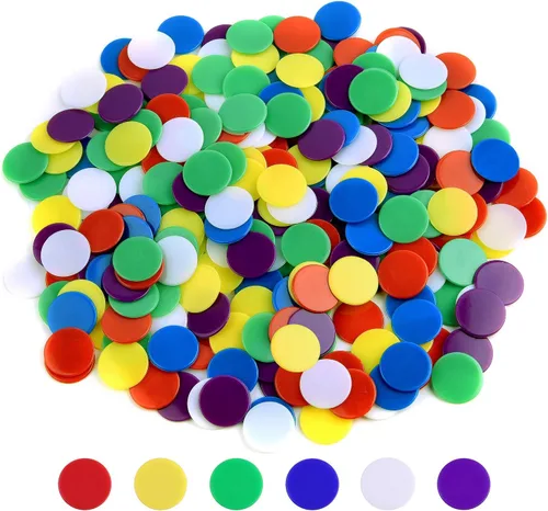 Coopay 900 fichas de contador de fichas de plástico, colores mezclados para fichas de juego de fichas de bingo, contienen colores blanco, azul,