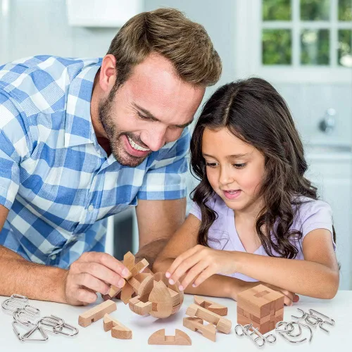 Miniatura 5 de LESONG Rompecabezas Mentales de Metal y Madera para Niños y Adultos Paquete de 9, Prueba de Mente, CI y Lógica y Juegos de Desenredamiento