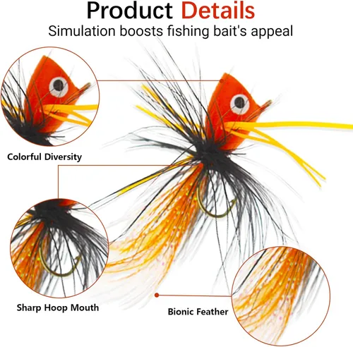 Miniatura 3 de Poppers de Pesca con Mosca Moscas Secas de Pesca con Mosca Señuelos de Pesca en Superficie Moscas Popper para Lubina Señuelos de Insectos Cebo
