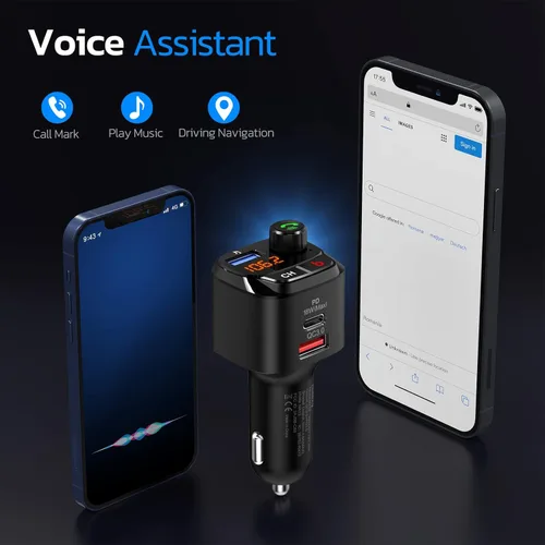 Miniatura 6 de Nulaxy Transmisor FM Bluetooth 5.0 para automóvil, QC3.0 y USB-C PD 18 W, adaptador de radio Bluetooth inalámbrico, reproductor de música, kit