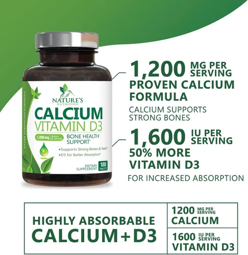 Miniatura 3 de Suplemento de calcio con vitamina D3-1200 mg de calcio por porción con D3 para una mejor absorción - Apoya la salud inmunológica, huesos y dientes
