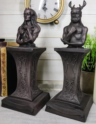 Miniatura 8 de Ebros Neopaganismo Wicca Estatua de deidad primaria con la luna creciente femenina Triple Diosa Bustos en pedestal Figura Wicca Decoración del hogar