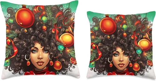 Miniatura 3 de Black women Christmas ornament melanin curly hair Melanin Christmas Queen Xmas Black Girl Magic Ornament - Almohada de 16 x 16 pulgadas, multicolor