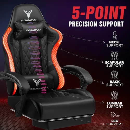 Miniatura 6 de EXRACING Silla de juegos con reposapiés ergonómica de cuero sintético con respaldo alto y luces LED RGB, reposabrazos de enlace y reposacabezas