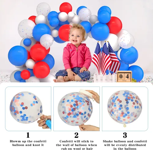 Miniatura 3 de Decoraciones del 4 de julio, suministros para fiesta de BAGERLY para el 4 de julio, manteles de globos decorativos azul marino, rojo, blanco
