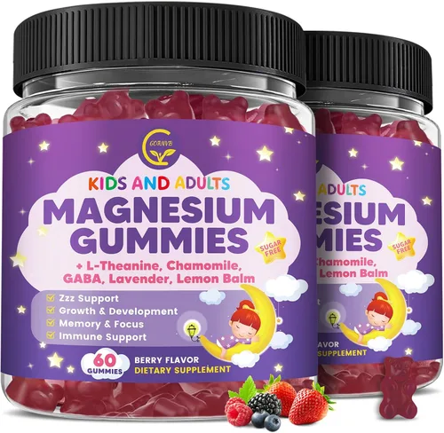Miniatura 8 de Gomitas de glicinato de magnesio 400/200 mg para niños y adultos, sin melatonina para dormir, suplemento de magnesio con manzanilla, lavanda
