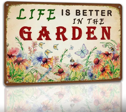 Miniatura 11 de Letreros de metal retro para jardín, decoración al aire libre, letrero de jardín con planta A, regalo de jardinería para mujeres, divertido arte