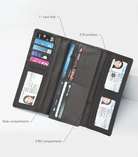 Miniatura 2 de Carteras de piel con bloqueo RFID, para cheques, con 11 ranuras para tarjetas, para mujer, cartera Rfid