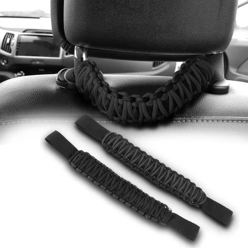 Asas de agarre de paracaídas, mango de agarre para reposacabezas delantero compatible con J-eep Wrangler TJ JK JL JT Land Cruiser FJ Suzuk Ford Negro