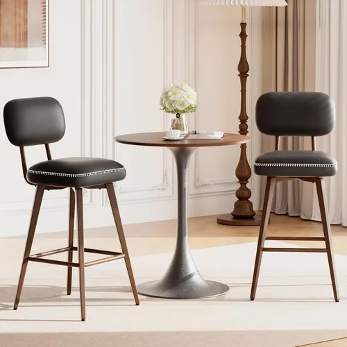 Miniatura 31 de MALOL 26“ PU Leather Swivel Bar Stools Set of 2, Mid Century Counter Height Bar Chairs with Low Back and Metal Legs, Modern Bar Stool Chair for