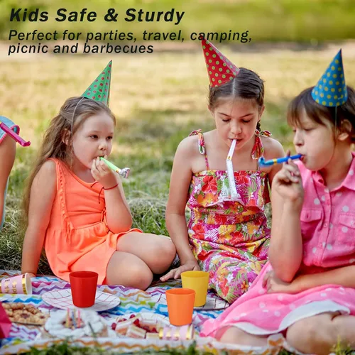 Miniatura 6 de Eccliy 36 vasos para niños a granel, vasos de plástico de 8 onzas, irrompibles, reutilizables, apilables, 6 vasos de colores surtidos para niños