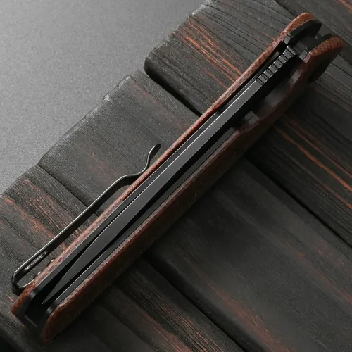 Miniatura 7 de Sitivien Cuchillo plegable ST102, hoja de acero D2+mango Micarta EDC herramienta cuchillo para exteriores, camping, caza, supervivencia (marrón)