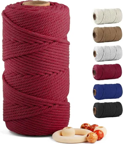 Miniatura 64 de Cuerda de algodón para macramé de 5 mm x 109 yardas, ZUEXT 100% natural hecha a mano, cuerda de algodón trenzada de 4 hebras para colgar plantas