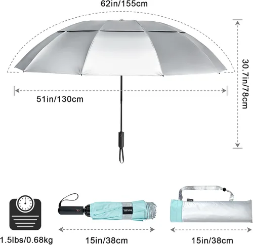 Miniatura 115 de G4Free Paraguas de golf grande de 42/46/54/62 pulgadas, paraguas compacto de viaje inverso, 10 varillas, resistente al viento para lluvia, doble