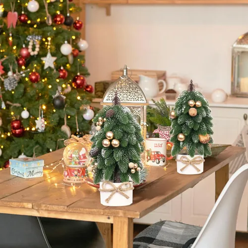 Miniatura 7 de 2 piezas de árbol de Navidad pequeño, piña de bayas doradas artificiales, mini decoración de árbol de Navidad de mesa, para bodas, vacaciones