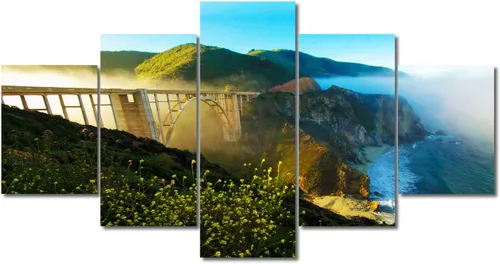 Miniatura 90 de TUMOVO Lienzo decorativo para pared de sala de estar, 5 paneles de naturaleza, Alaska, Estados Unidos, autopista alrededor de montañas, paisaje