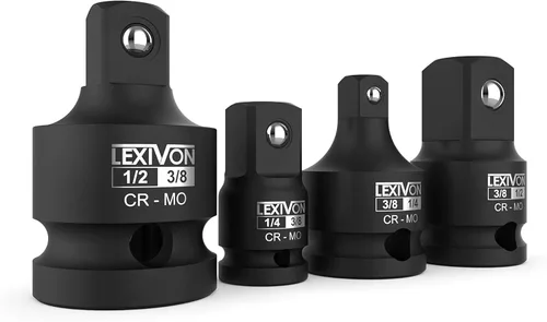 LEXIVON Juego de 4 adaptadores y reductor de enchufe de impacto | Conversiones de destornillador de impacto de 1/4" - 3/8" - 1/2", acero de aleación