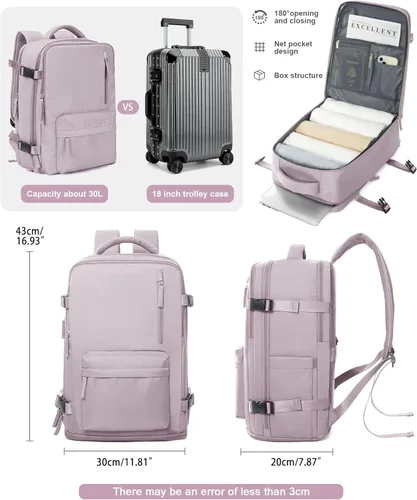 Miniatura 3 de VGCUB Mochila Grande de Viaje para Trabajo y Negocios Equipaje de Mano Aprobado para Vuelo Mochila para Laptop para Mujeres y Hombres Mochila de Rosa