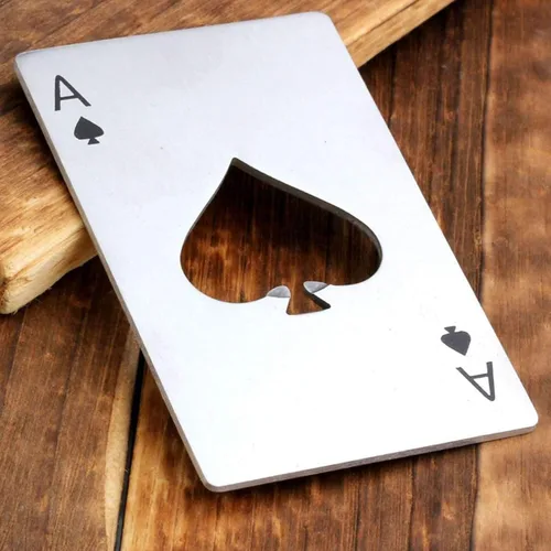Miniatura 3 de Goood Poker - Abridor de botellas de cartas, paquete de 4 (2 negras y 2 plateadas), acero inoxidable, abrebotellas de cartas Ace, abridor
