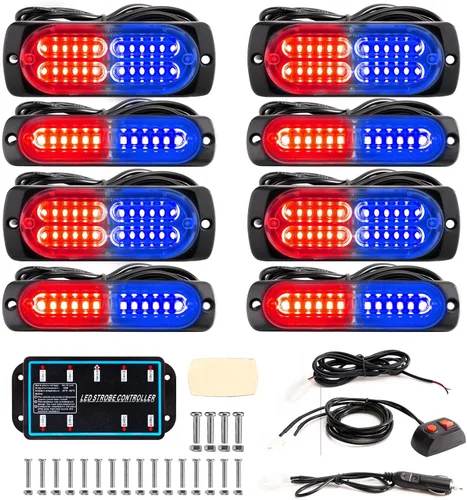 Miniatura 18 de 8 piezas Luces LED Intermitentes Estroboscópicas de Emergencia de Montaje en Superficie con Controlador para Camiones, Vehículos, Automóviles (4Y4W)