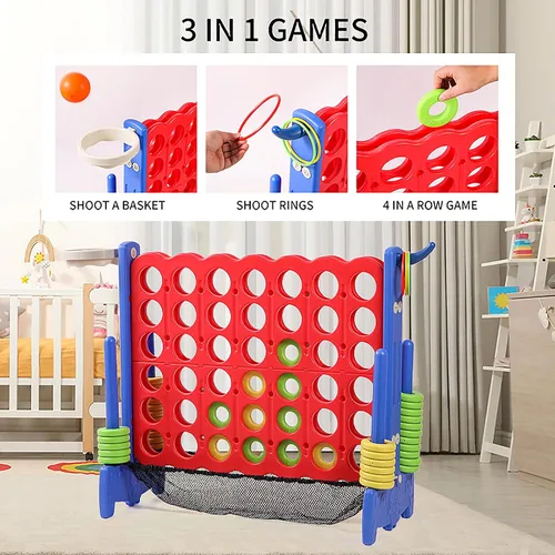 Miniatura 3 de Juego Gigante de Conecta 4 con Bolsa de Transporte y Tela de Malla. Juego Gigante de Conecta 4 Adecuado para Fiestas Navideñas en Interiores y Rojo