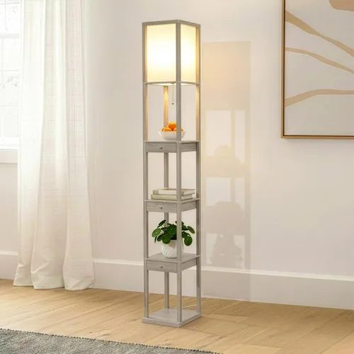 Miniatura 10 de Brightech Maxwell Drawer Edition - Lámpara de pie moderna con estante y cajón - Lámparas de pie de esquina con estantes para sala de estar