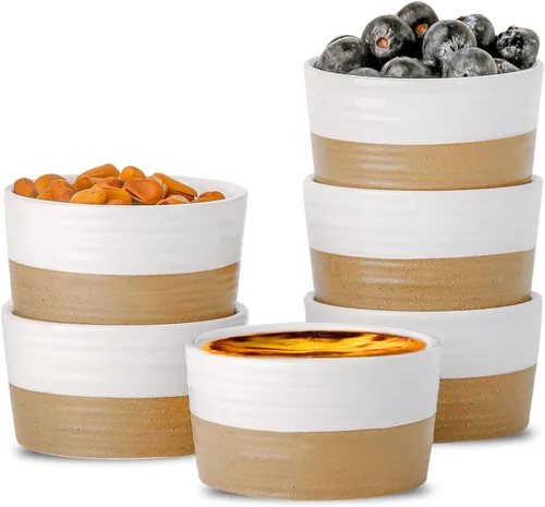 Miniatura 11 de Hasense Juego de 6 moldes de porcelana de 3 onzas, aptos para horno, color negro y gris ceniza, para creme brulee, souffle, inmersión y postres