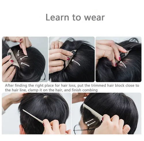 Miniatura 6 de Pelo corto para hombre, cabello humano real, clip en piezas de cabello para cubrir la pérdida de cabello blanco, tupé de 6.3x7.1 in, hecho a mano