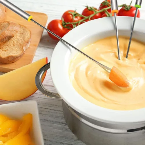 Miniatura 5 de 6 tenedores para fondue de acero inoxidable, 9.5 pulgadas, codificación de colores, juego de 6 para olla caliente, barbacoa, frutas, verduras