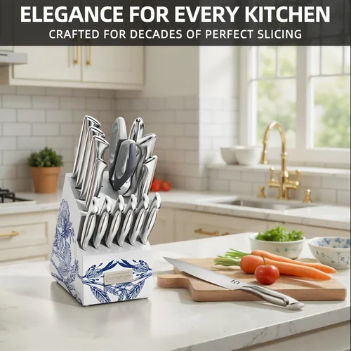 Miniatura 5 de Juego de cuchillos de cocina KnifeSaga - Juego de bloque de cuchillos Phantom Iris X5 - Rendimiento de primer nivel, juego de 15 piezas de cuchillos