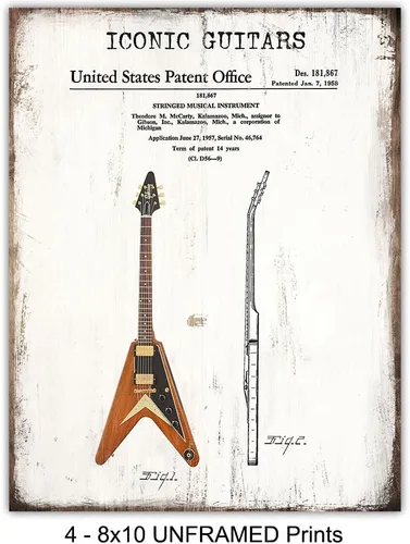 Miniatura 4 de Arte de pared de guitarra, icónico vintage, juego de póster con estampado de patente, regalo para fanáticos de la música, músico, guitarrista