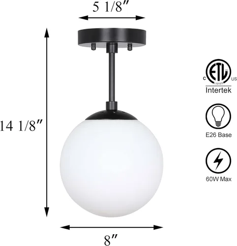 Miniatura 4 de XiNBEi Lighting Lámpara de techo semiempotrada con 1 luz, luz de techo semiempotrada, acabado negro mate para sala de estar y comedor XB-SF1211-MBK