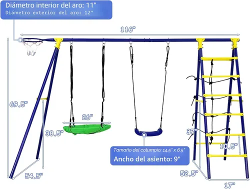 Miniatura 3 de Costzon - Juego de columpios con capacidad de hasta 550 libras para patio trasero, juego de columpio de metal resistente 5 en 1 con marco