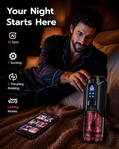 Miniatura 2 de Juguetes sexuales para hombres Bomba de pene - EINSEO AI Sync Masturbador masculino impermeable con 7 modos de succión, empuje, rotación y 7 modos