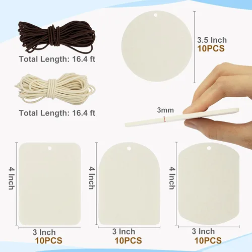 Miniatura 2 de Temlum 40 piezas de ambientador de sublimación en blanco con cuerda elástica, bolsa transparente, productos en blanco de sublimación, ambientador