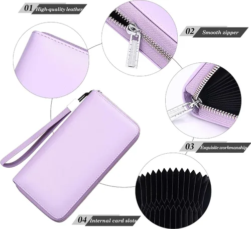 Miniatura 5 de OIDERY Cartera para tarjetas de crédito de gran capacidad para mujer, bloqueo RFID con correa extraíble