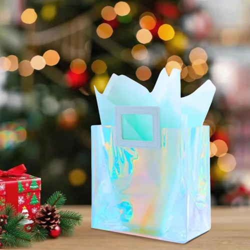 Miniatura 7 de Bolsa de regalo pequeña holográfica de 8.3 pulgadas con papel de seda, reutilizable, bolsa de regalo de cumpleaños para niñas y mujeres, S