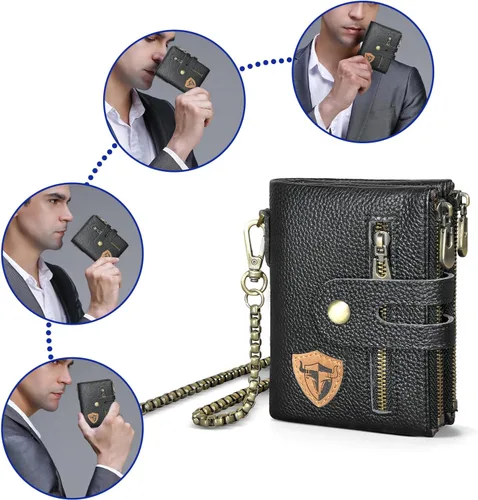 Miniatura 6 de Handadsume Genuino caballo loco cuero viaje regalo moneda bolsillo tarjeta caso largo organizador cadena Rfid monedero con broche para hombres