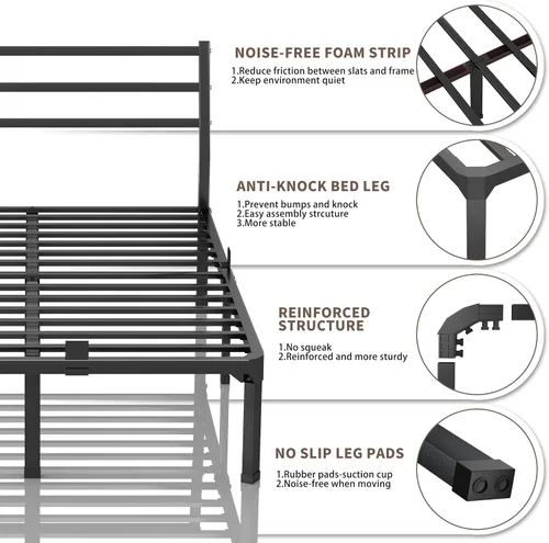 Miniatura 4 de ROIL Base de cama de tamaño individual de 14 pulgadas con tapón deslizante para colchón, plataforma de metal con listones de acero antichirridos
